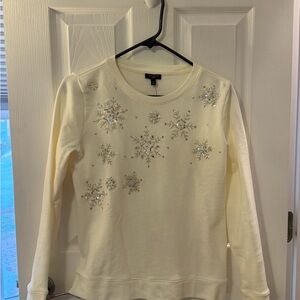 Talbots Cream Snowflake Embellished Sweatshirt